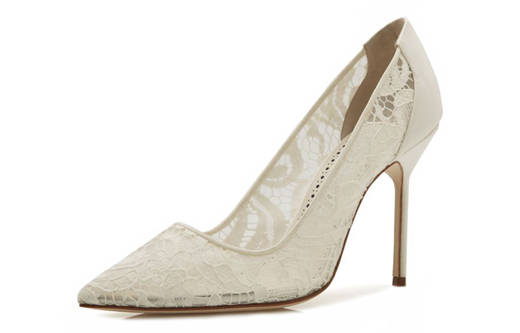 (W) Manolo Blahnik Lace Pointed Toe High Heels 'White' 圖 4