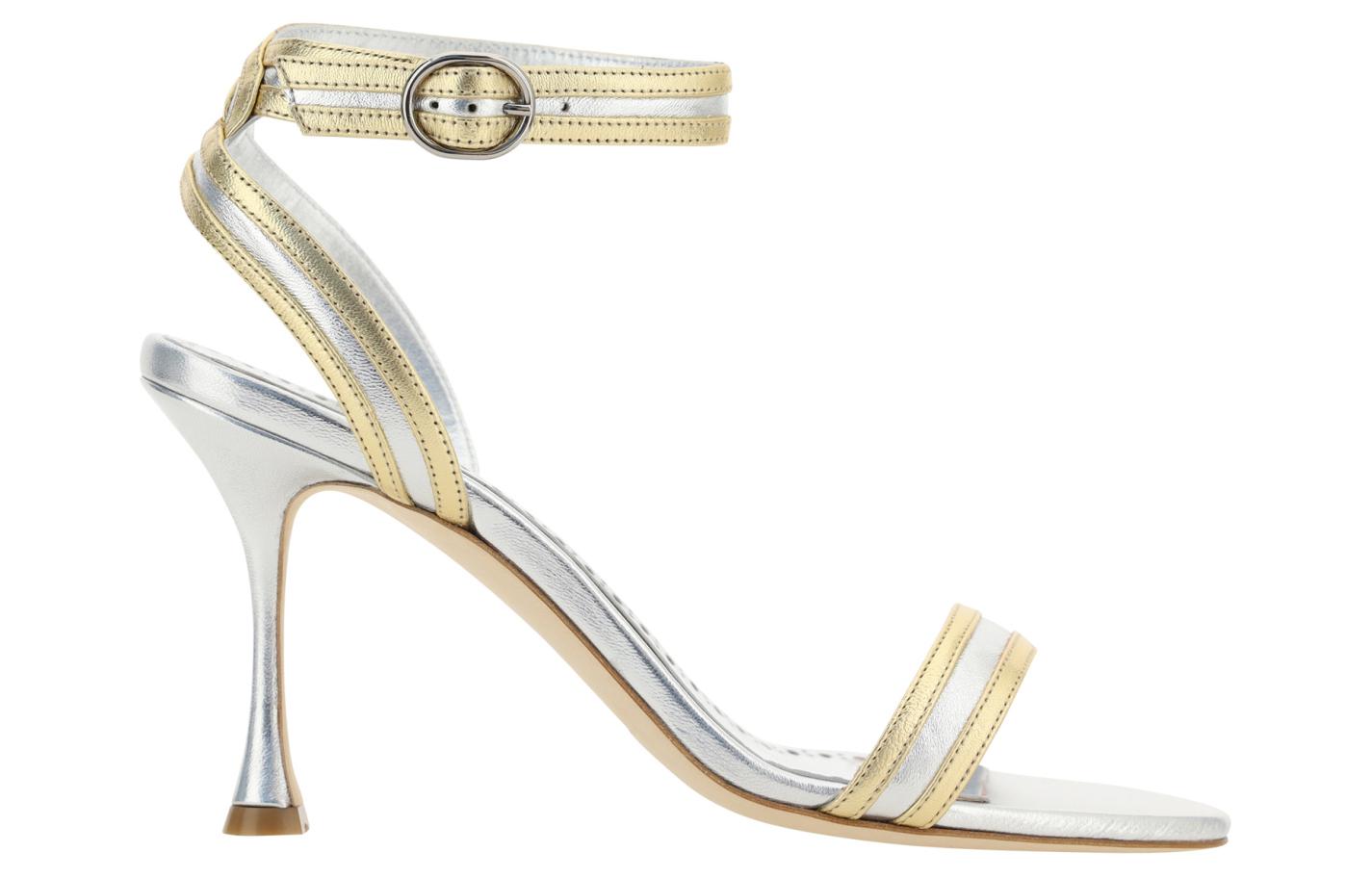 (W) Manolo Blahnik Leather Buckle High Heel 'Gold Silver Strap Sandals' 圖 2