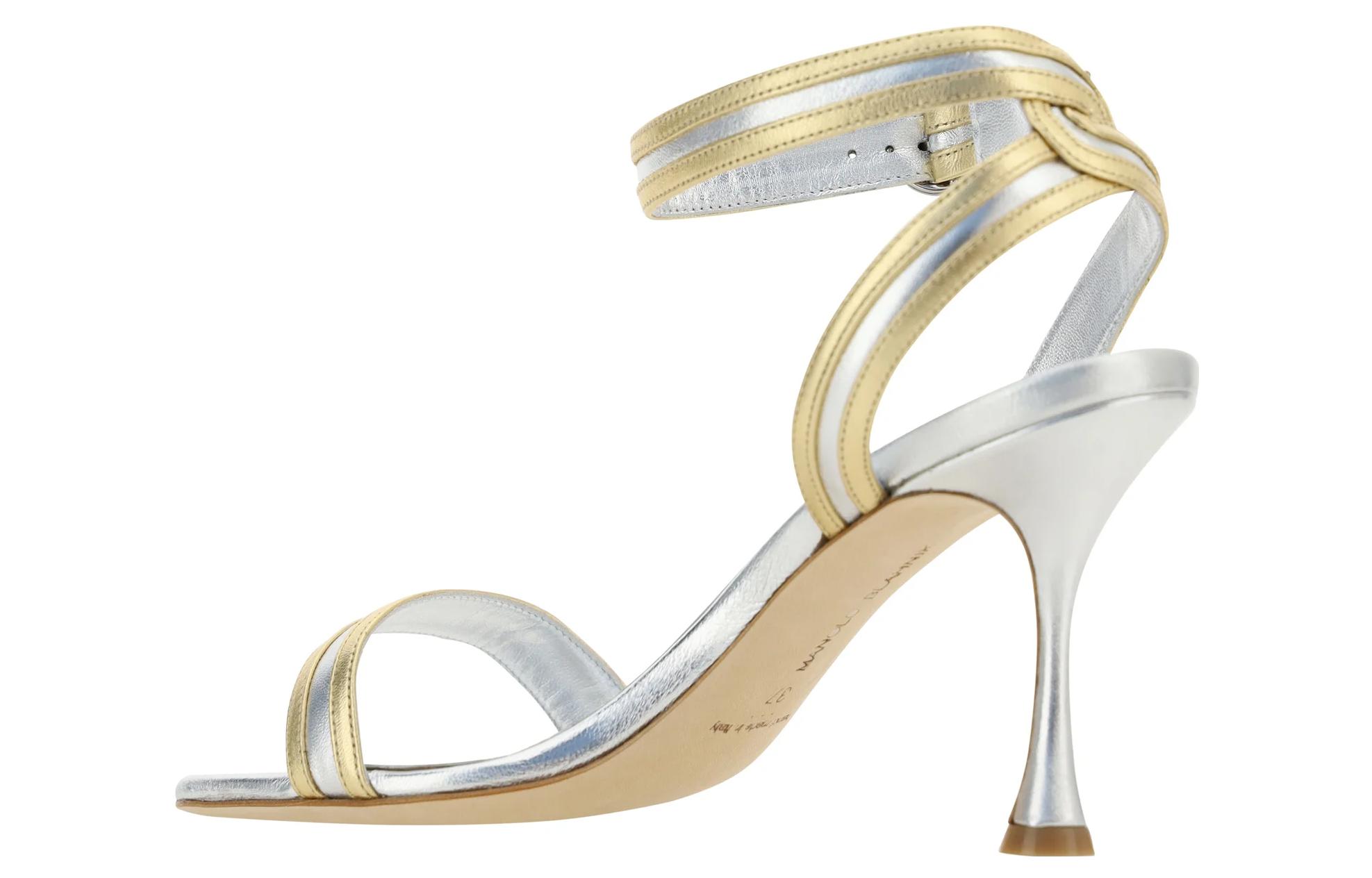 (W) Manolo Blahnik Leather Buckle High Heel 'Gold Silver Strap Sandals' 圖 4