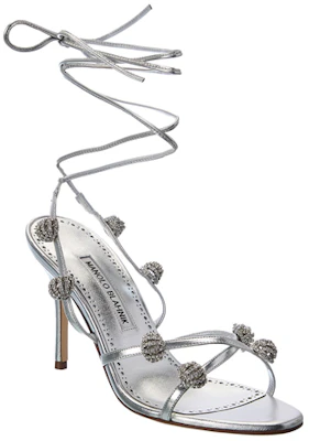 (Women) Manolo Blahnik Leather Crystal Stiletto 'Silver Fashion Sandal' 422-1510-0461 Order (Women) Manolo Blahnik Leather Crystal Stiletto 'Silver Fashion Sandal' 422-1510-0461