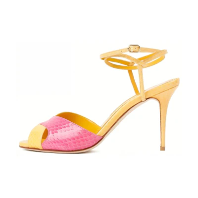 (W) Manolo Blahnik Leather High-Heeled Sandals 'Yellow Pink'