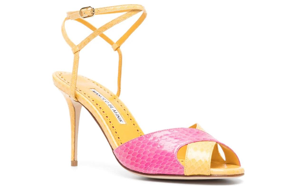 (W) Manolo Blahnik Leather High-Heeled Sandals 'Yellow Pink' 圖 3