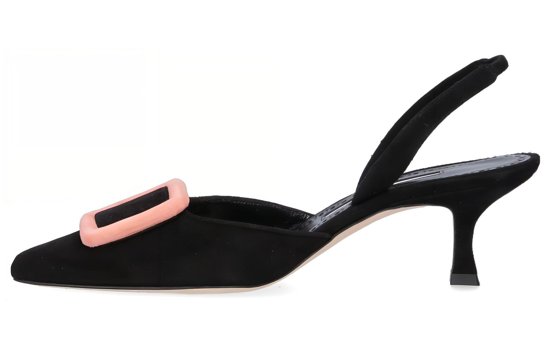 (Women) Manolo Blahnik Leather Pointed Toe Slingback Stiletto Heels Women Black 223-1531-0002