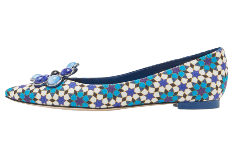 (W) Manolo Blahnik Linen Flats 'Blue Print'