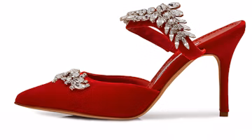 (Women) Manolo Blahnik Lurum Velvet 'Red Crystal Embellishment' 319-1137-0004 (Women) Manolo Blahnik Lurum Velvet 'Red Crystal Embellishment' 319-1137-0004