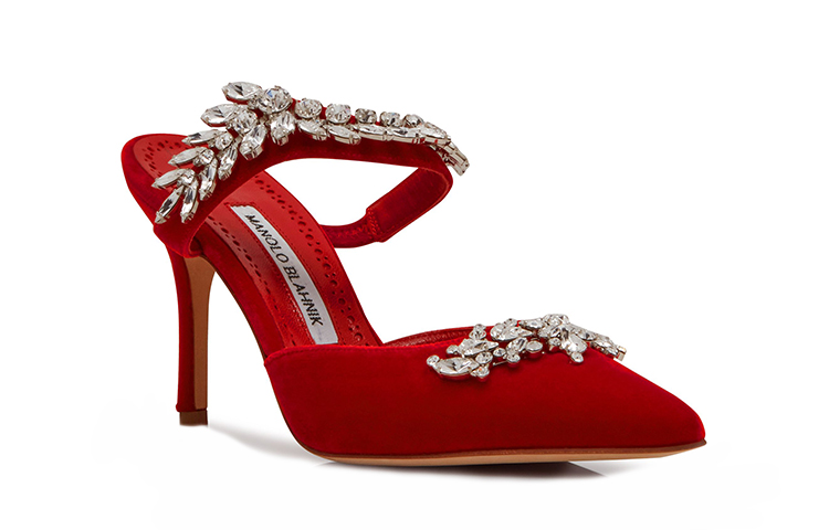 Order (W) Manolo Blahnik Lurum Beludru 'Hiasan Kristal Merah' 319-1137-0004