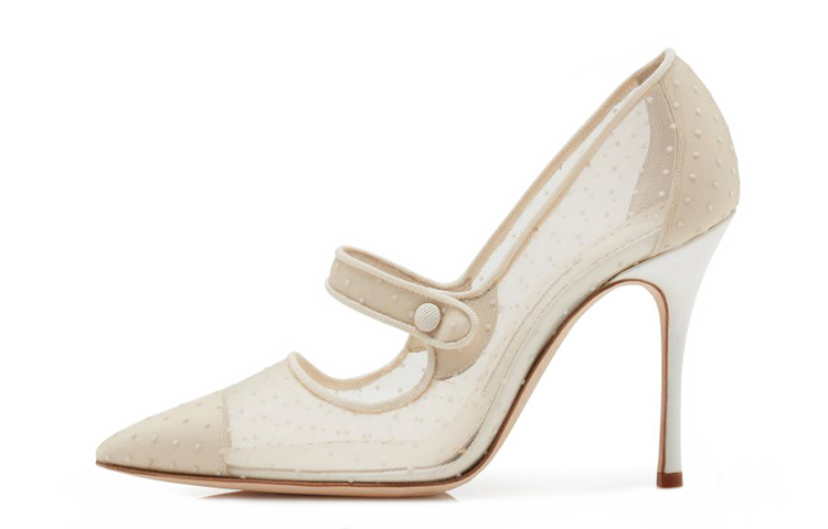 (Women) Manolo Blahnik Mary Jane High Heels 'Beige Mesh Polka Dot' 421-0987-0001