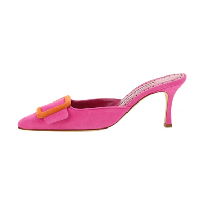(W) Manolo Blahnik Maysalebi 'Pink Velvet Pointed Toe Stiletto Mule'