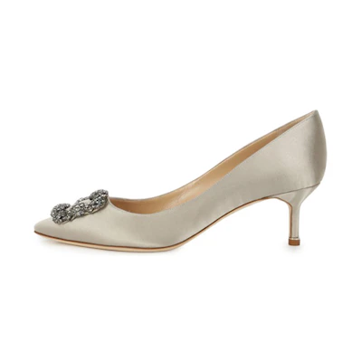 (W) Manolo Blahnik Mid-Heel 'Grey Velvet Crystal Buckle'