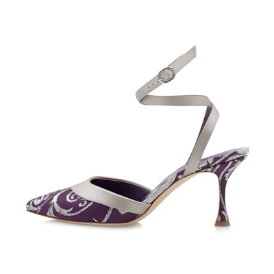 (W) Manolo Blahnik Mule High Heels 'Purple Silk Brocade'