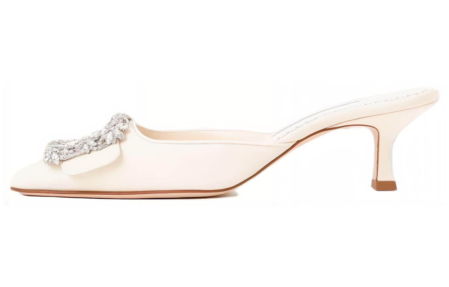 (Women) Manolo Blahnik Mule High Heels 'White Leather' 118-0115-1309