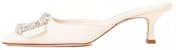 (W) Manolo Blahnik Mule Tumit Tinggi 'Kulit Putih' 118-0115-1309