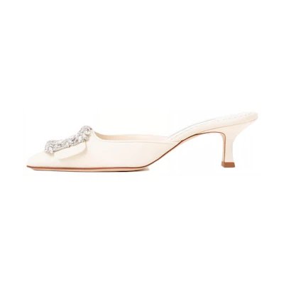 (W) Manolo Blahnik Mule High Heels 'White Leather'