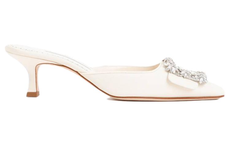 Order (Women) Manolo Blahnik Mule High Heels 'White Leather' 118-0115-1309