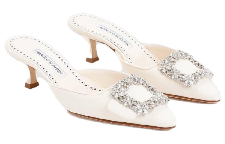 Lookbook (Women) Manolo Blahnik Mule High Heels 'White Leather' 118-0115-1309