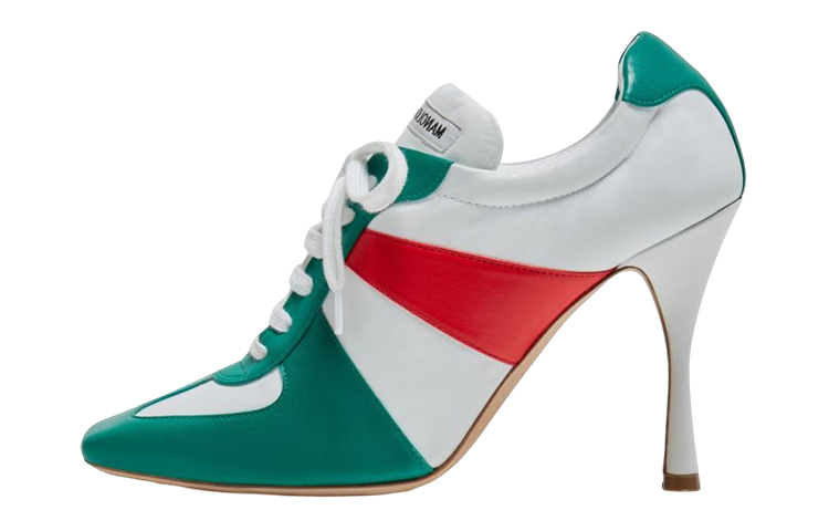 (W) Manolo Blahnik Napa Leather Lace-Up High Heels 'White Green'