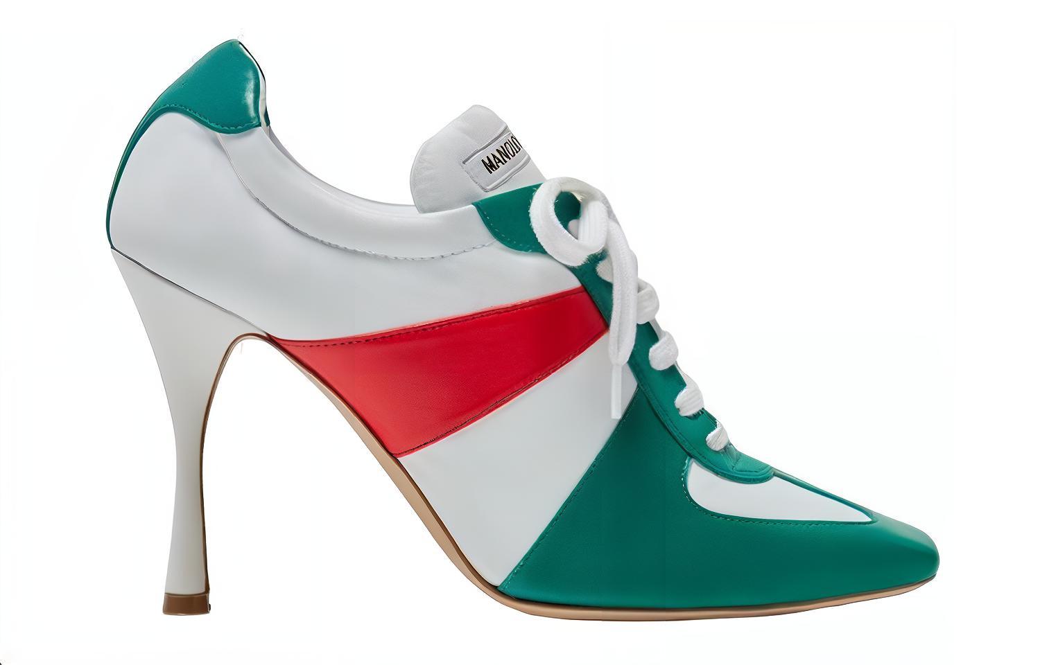 (W) Manolo Blahnik Napa Leather Lace-Up High Heels 'White Green' 圖 2