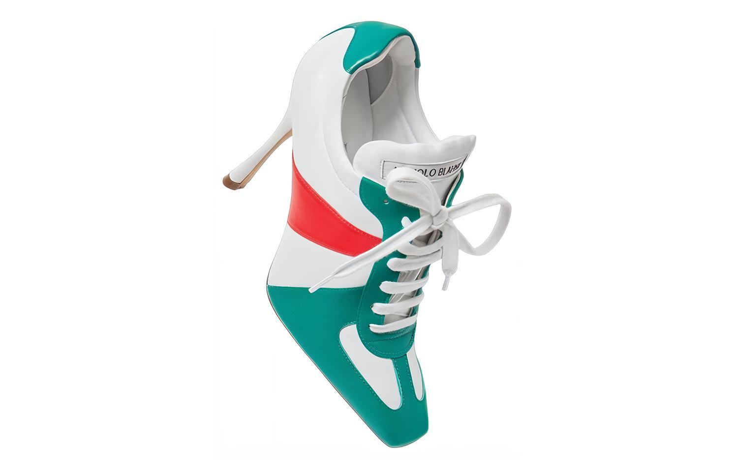 (W) Manolo Blahnik Napa Leather Lace-Up High Heels 'White Green' 圖 3