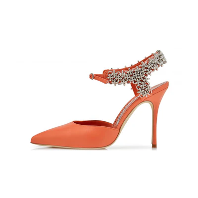 (W) Manolo Blahnik Napa Leather Pointed Toe High Heels 'Orange'