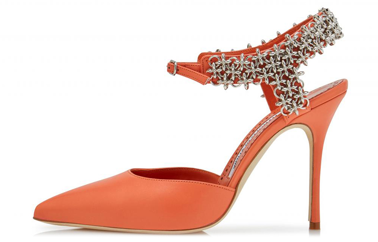 (Women) Manolo Blahnik Napa Leather Pointed Toe High Heels 'Orange' 221-0766-0002