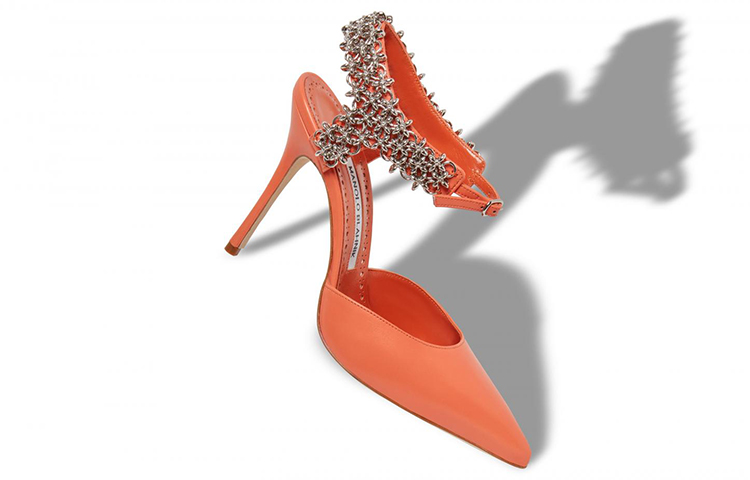 Lookbook MANOLO BLAHNIK 納帕皮革尖頭高跟鞋 女款 橙色