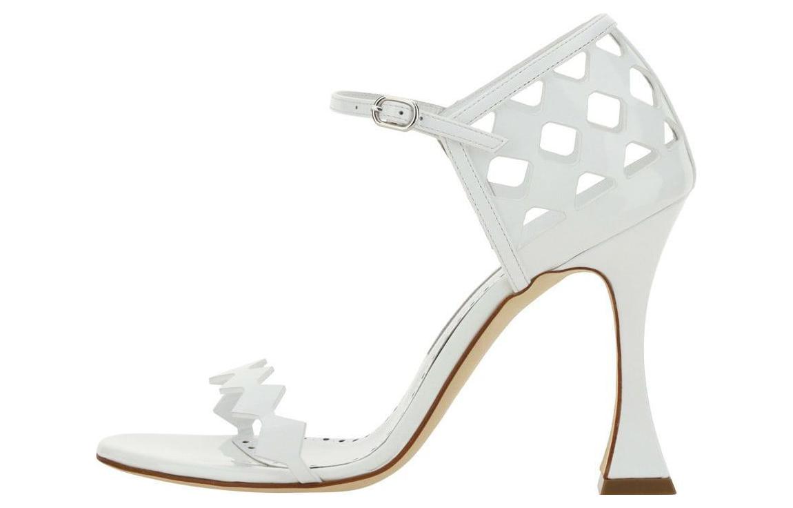 (Women) Manolo Blahnik Open-Toe High Heel 'White Fashion Slide' 422-1443-1012