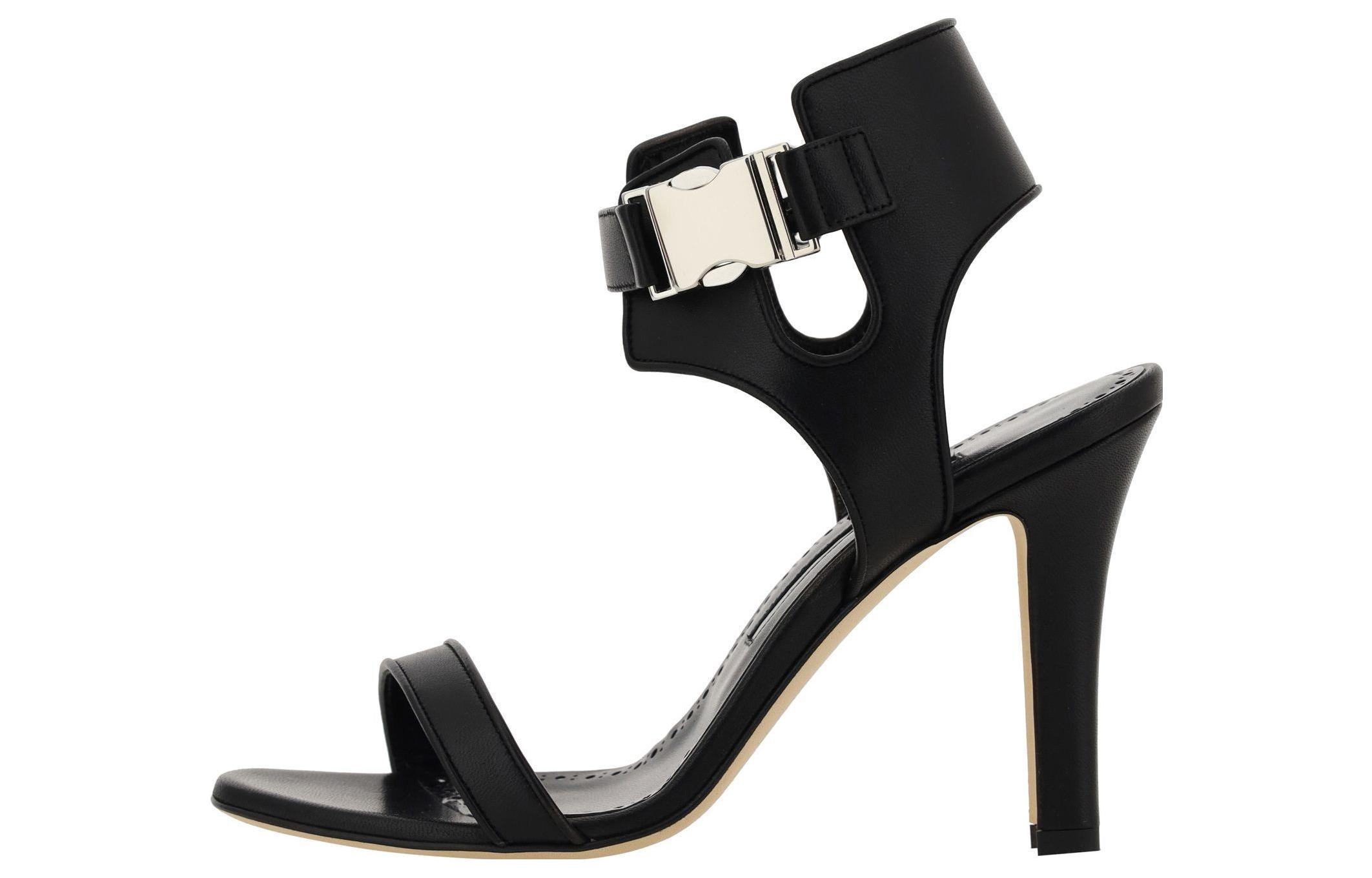 Buy (W) Manolo Blahnik Sandal Toe Terbuka 'Kulit Hitam' 223-1325-0015