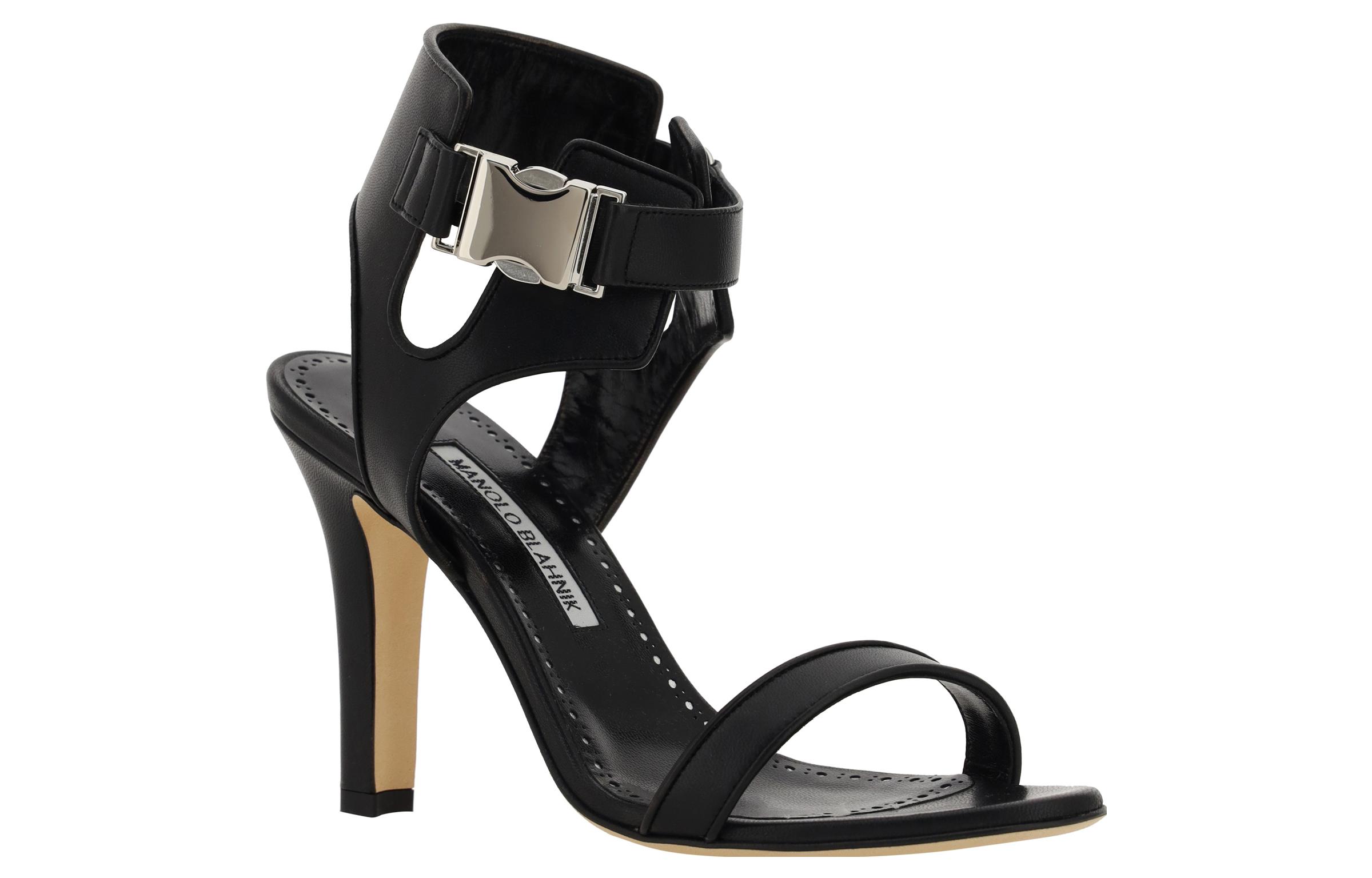 Lookbook (W) Manolo Blahnik Sandal Toe Terbuka 'Kulit Hitam' 223-1325-0015