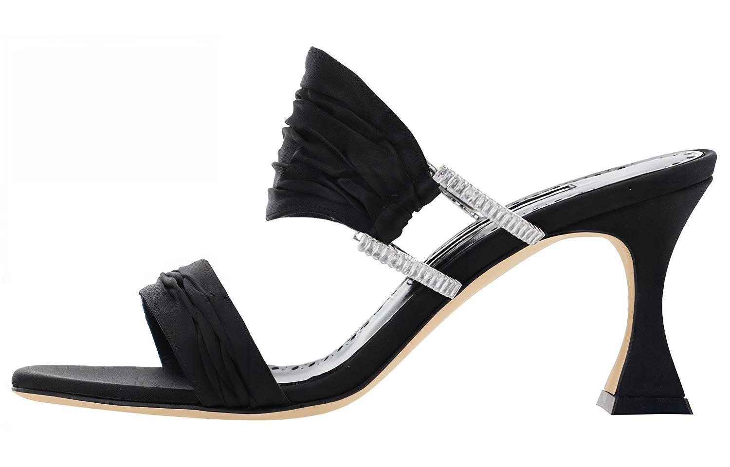 Buy (W) Manolo Blahnik Open Toe Leren Muiltjes 7cm ''Zwart'' 323-2506-0015