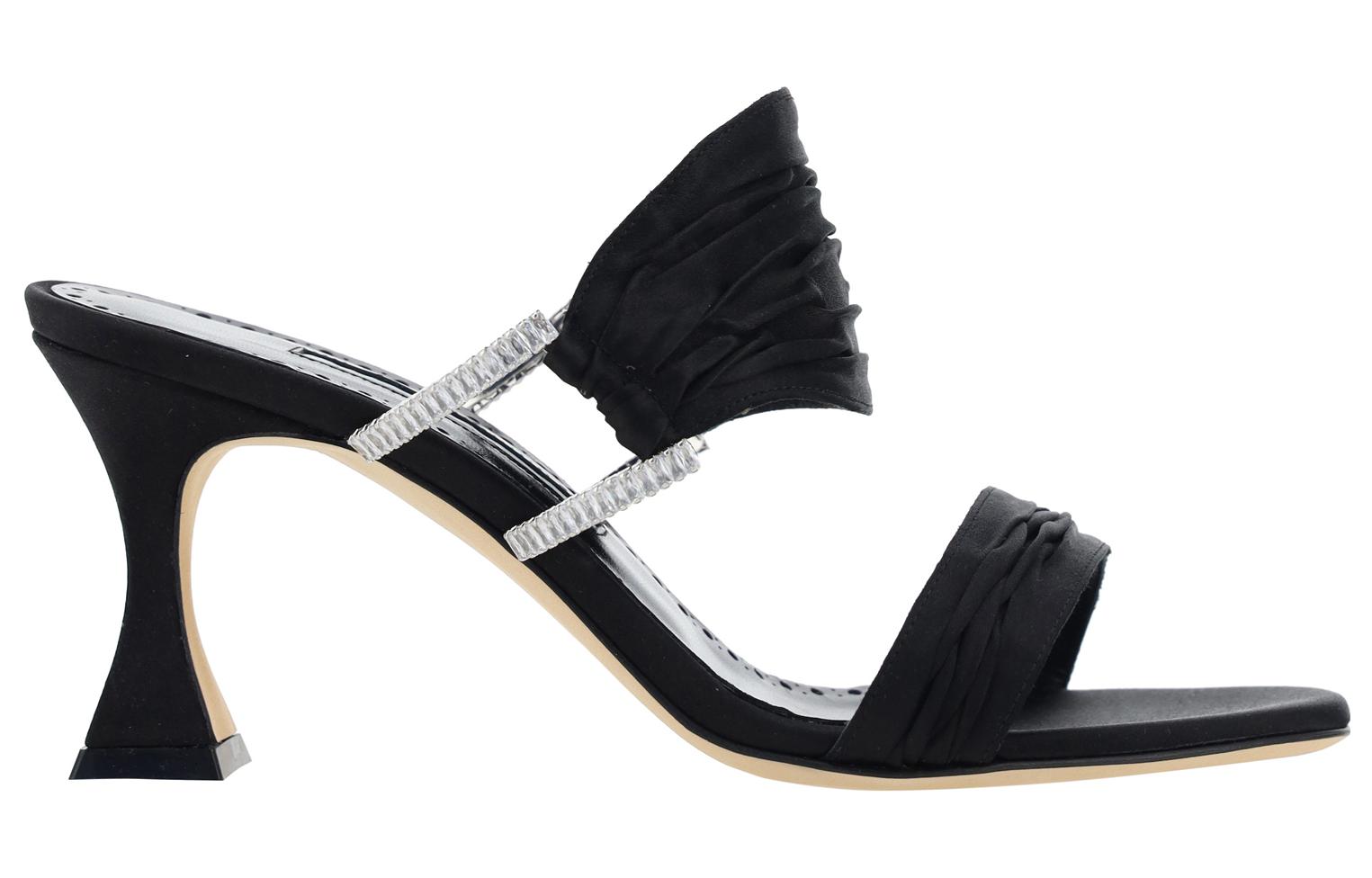 Order (W) Manolo Blahnik Open Toe Leren Muiltjes 7cm ''Zwart'' 323-2506-0015