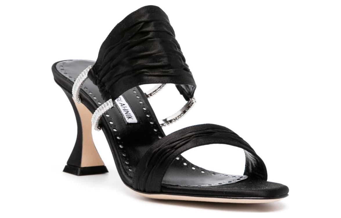 Lookbook (W) Manolo Blahnik Open Toe Leren Muiltjes 7cm ''Zwart'' 323-2506-0015