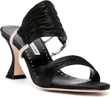 Lookbook MANOLO BLAHNIK 皮革 露趾圓頭 一字拖鞋 7cm 女款 黑色
