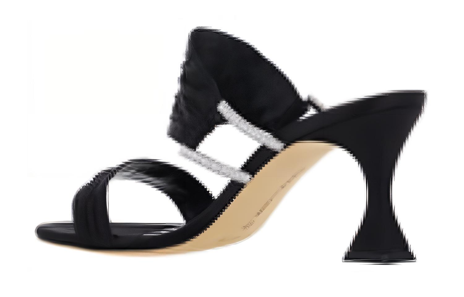 Shop (W) Manolo Blahnik Open Toe Leren Muiltjes 7cm ''Zwart'' 323-2506-0015