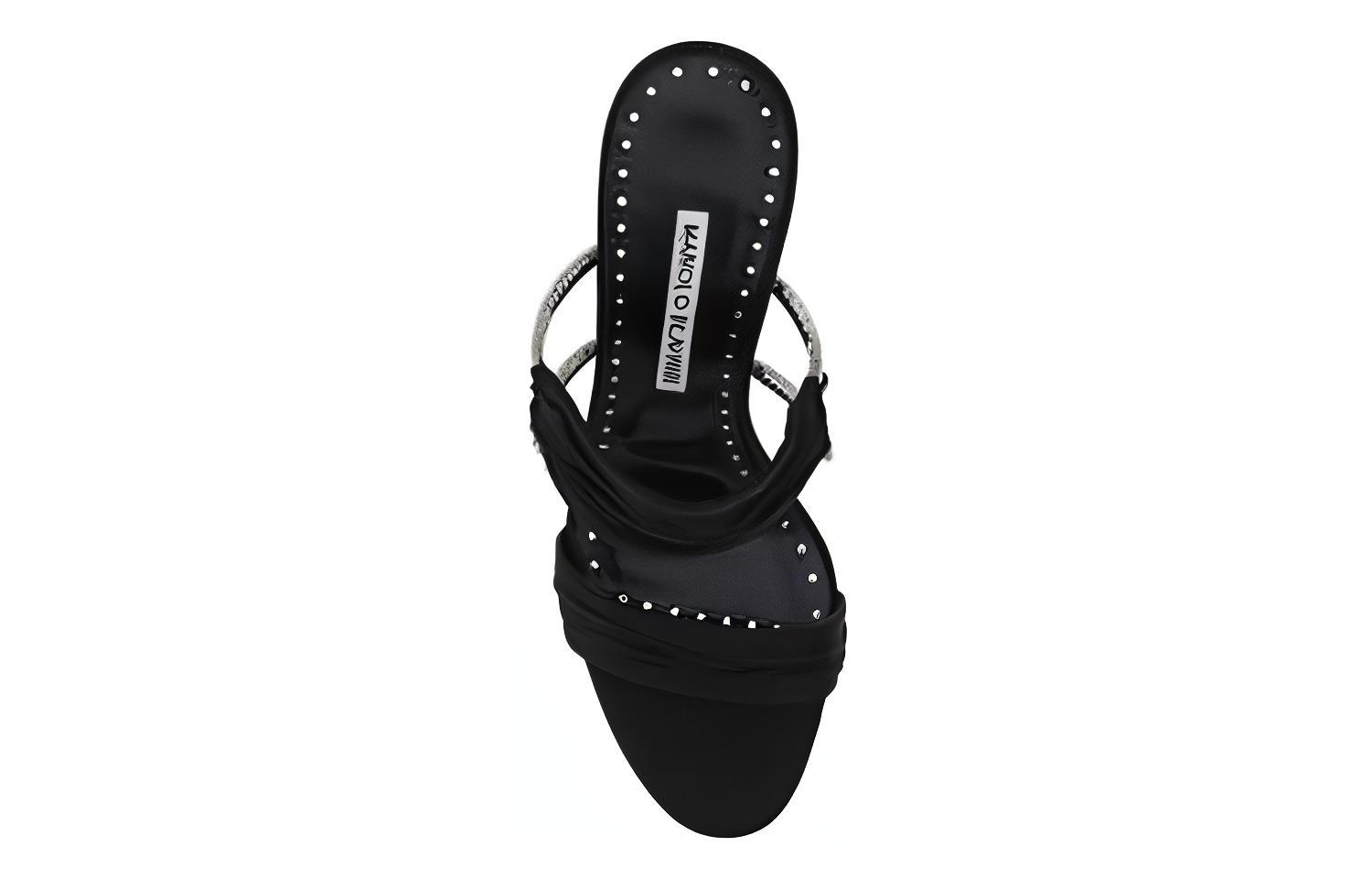 Purchase (W) Manolo Blahnik Open Toe Leren Muiltjes 7cm ''Zwart'' 323-2506-0015