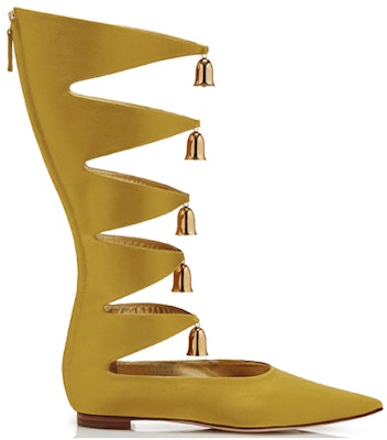 MANOLO BLAHNIK 緞面鈴鐺吊飾及膝高筒鞋 女款 黃色 Order MANOLO BLAHNIK 緞面鈴鐺吊飾及膝高筒鞋 女款 黃色