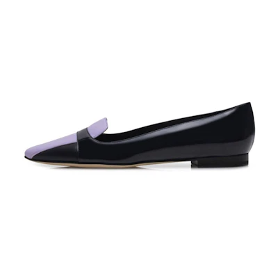 (W) Manolo Blahnik Patent Flat 'Navy Fashion'