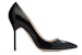 (W) Manolo Blahnik Tumit Tinggi Kulit Lakar 'Logo Hitam' 9XX-0537-0008