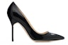 Order (W) Manolo Blahnik Tumit Tinggi Kulit Lakar 'Logo Hitam' 9XX-0537-0008