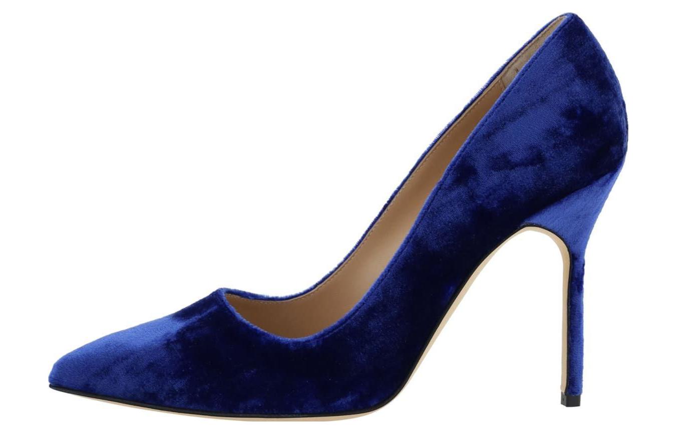 (Women) Manolo Blahnik Pointed-Toe Mule Stiletto 'Blue Velvet' 323-2552-4326