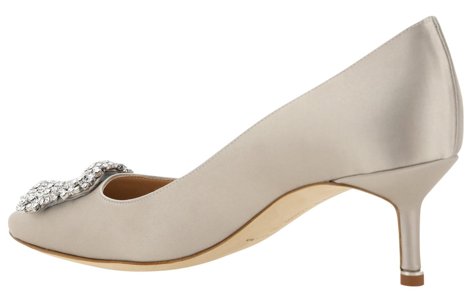 Shop (W) Manolo Blahnik Kasut Tumit Runcing Selipar 'Kelabu' 9XX-0315-0502