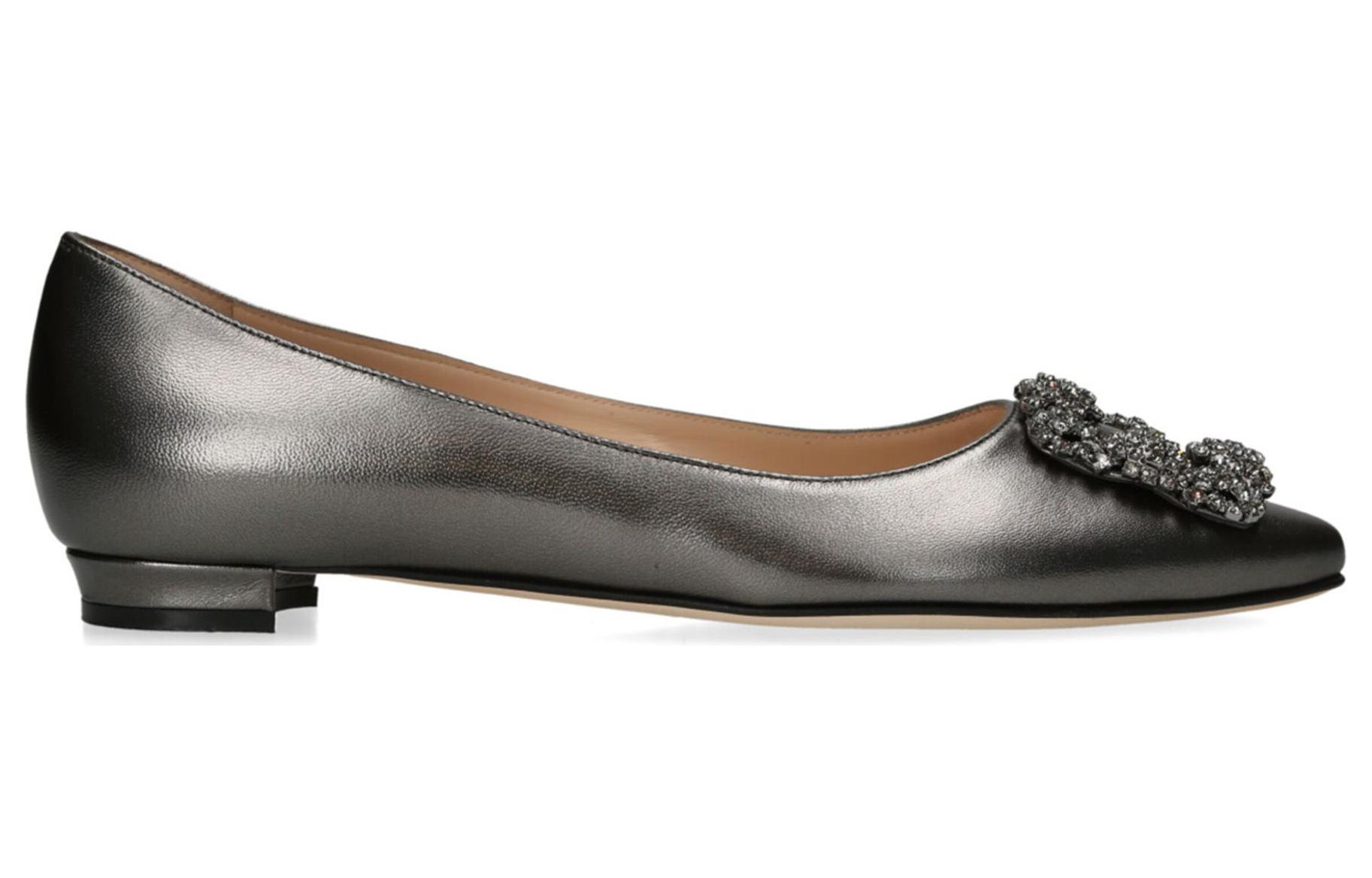 Order (W) Manolo Blahnik Tumit Tinggi Pointed-Toe Mules 'Kulit Hitam' 223-1496-0001