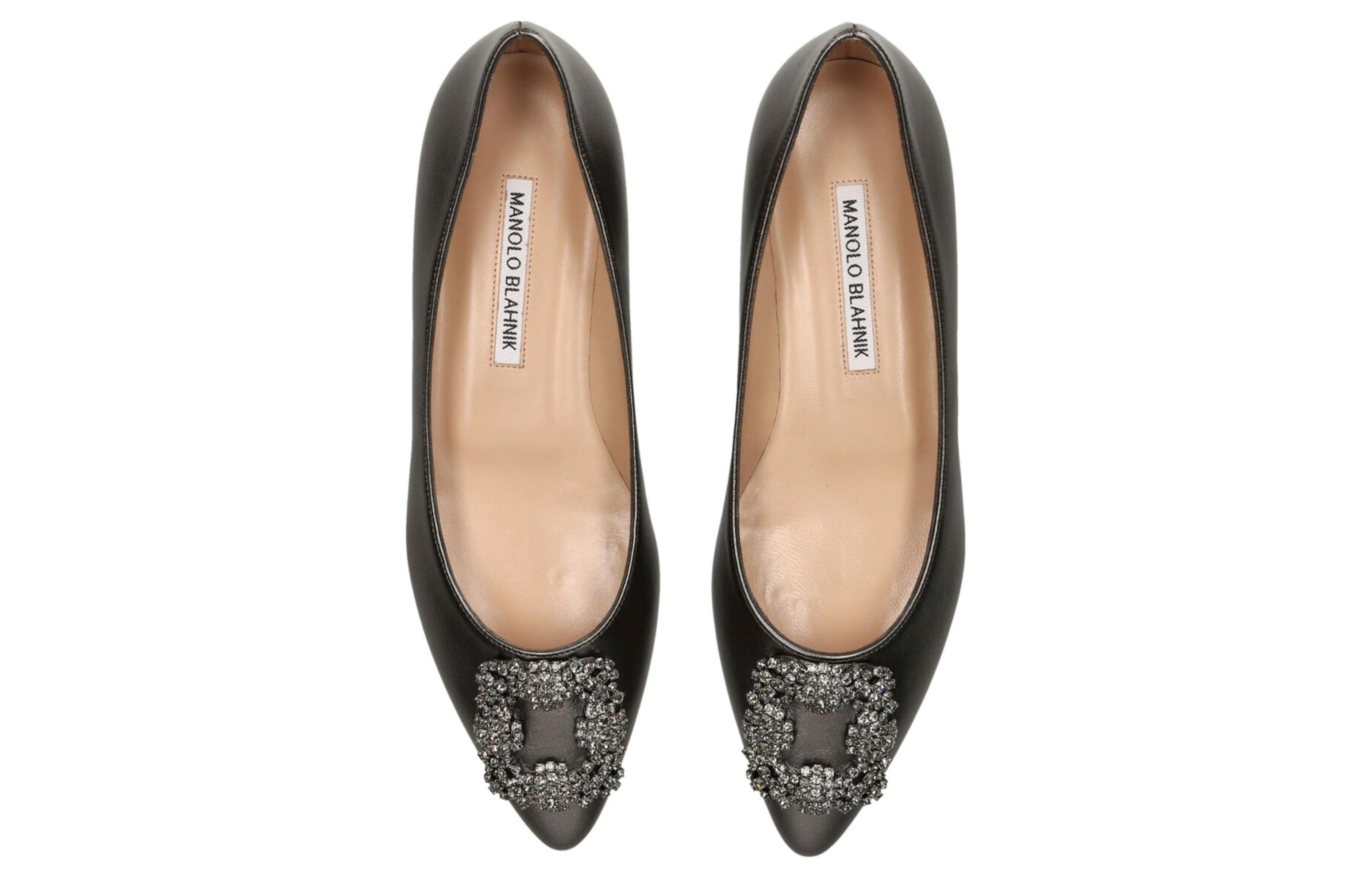 Lookbook (W) Manolo Blahnik Tumit Tinggi Pointed-Toe Mules 'Kulit Hitam' 223-1496-0001