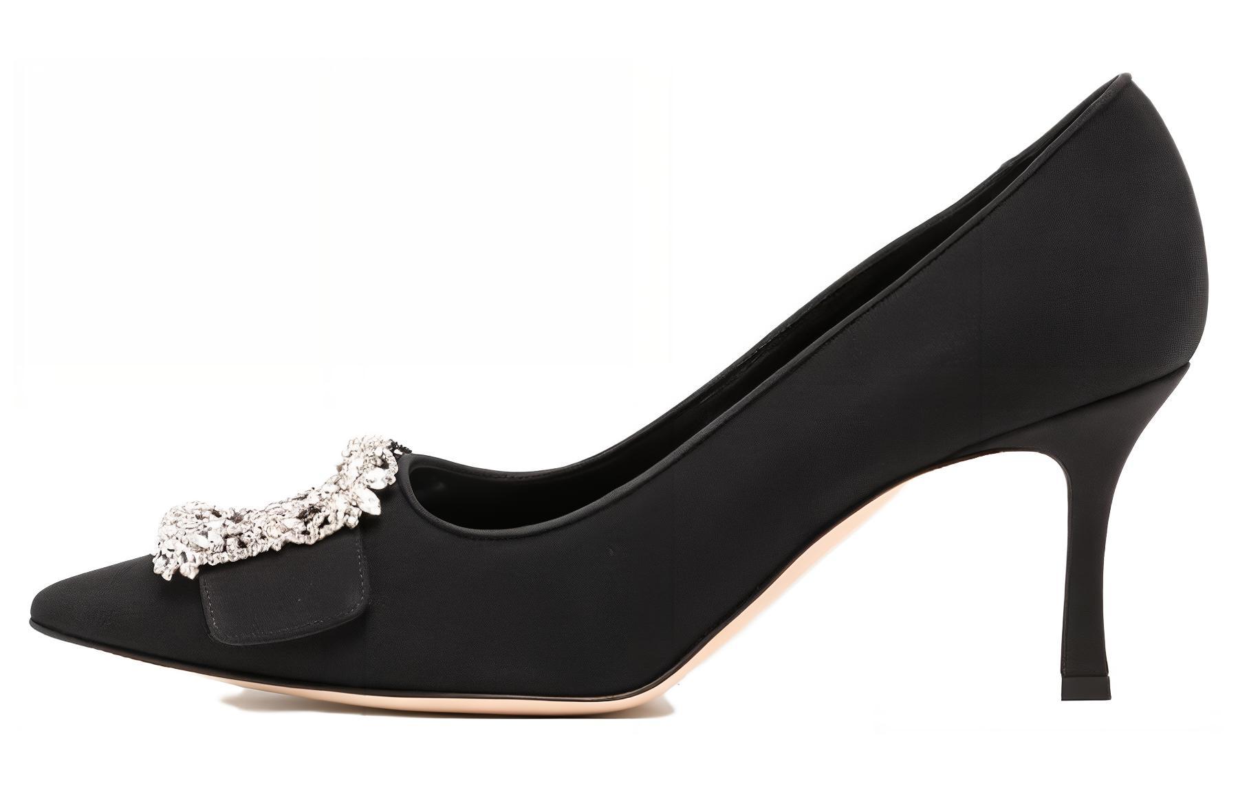 (Women) Manolo Blahnik Pointed Toe Mule 'Black Kitten Heel' 121-1791-0002