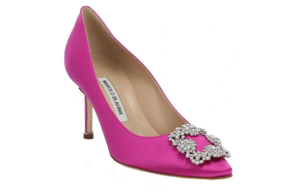 Shop (W) Manolo Blahnik Kasut Tumit Runcing Tumit 'Merah Jambu 7cm' 9XX-0316-0046