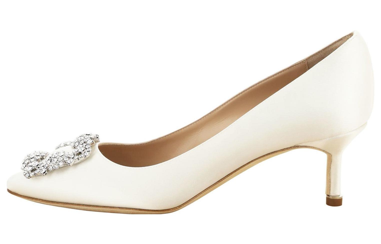 (W) Manolo Blahnik Pointed Toe Slip-On Stiletto 5cm 'White'