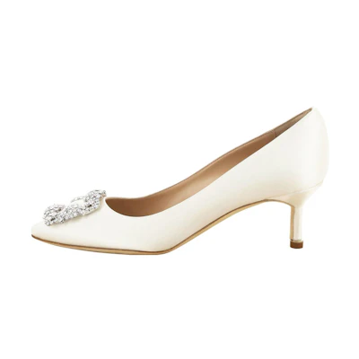 (W) Manolo Blahnik Pointed Toe Slip-On Stiletto 5cm 'White'