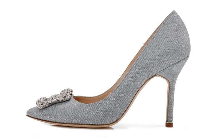 (Women) Manolo Blahnik Pointed Toe Slip-On Stiletto 'Silver' 9XX-0600-0015