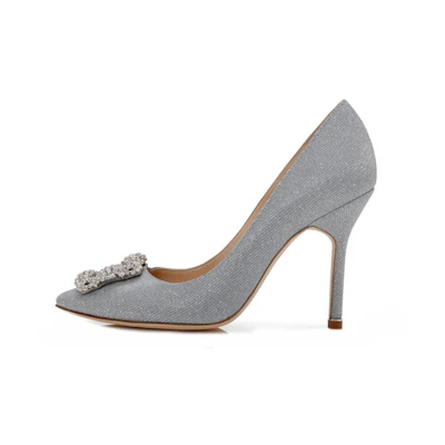 (W) Manolo Blahnik Pointed Toe Slip-On Stiletto 'Silver'