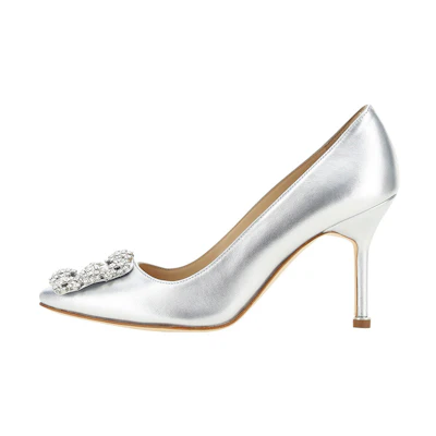 (W) Manolo Blahnik Round Toe Slip-On Stiletto 'Silver'