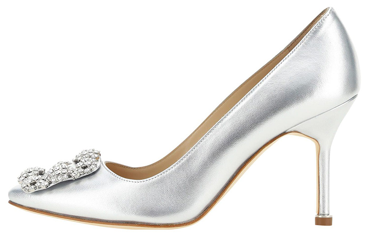 (Women) Manolo Blahnik Round Toe Slip-On Stiletto 'Silver' 22314750454